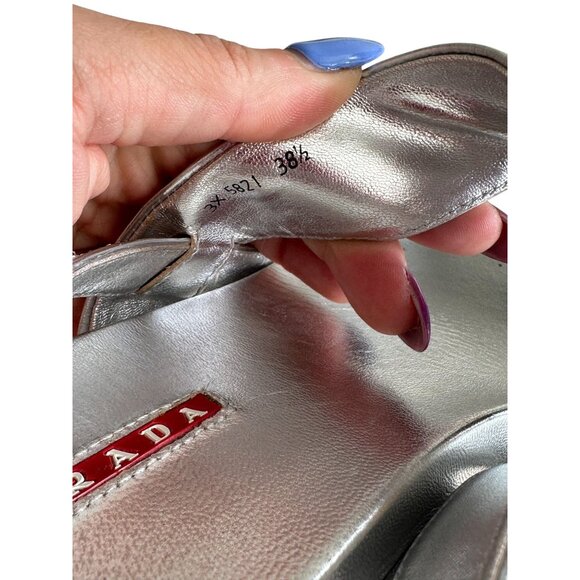 PRADA Silver Leather Double Strap Sandals Size 38.5 - Picture 5 of 10